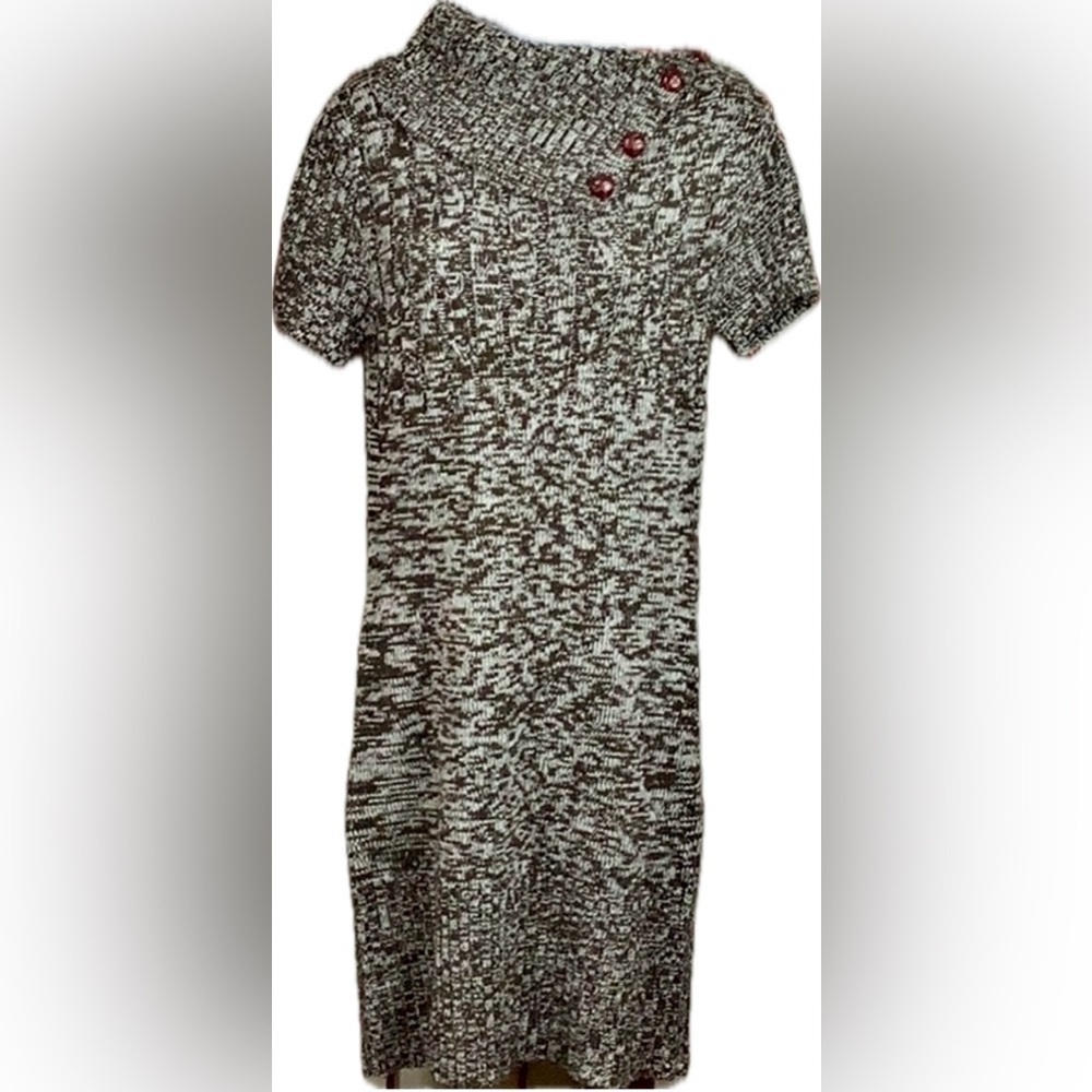 City Triangles M Sweater Dress Asymmetric Button Down Collar Cable Knit SS Cozy